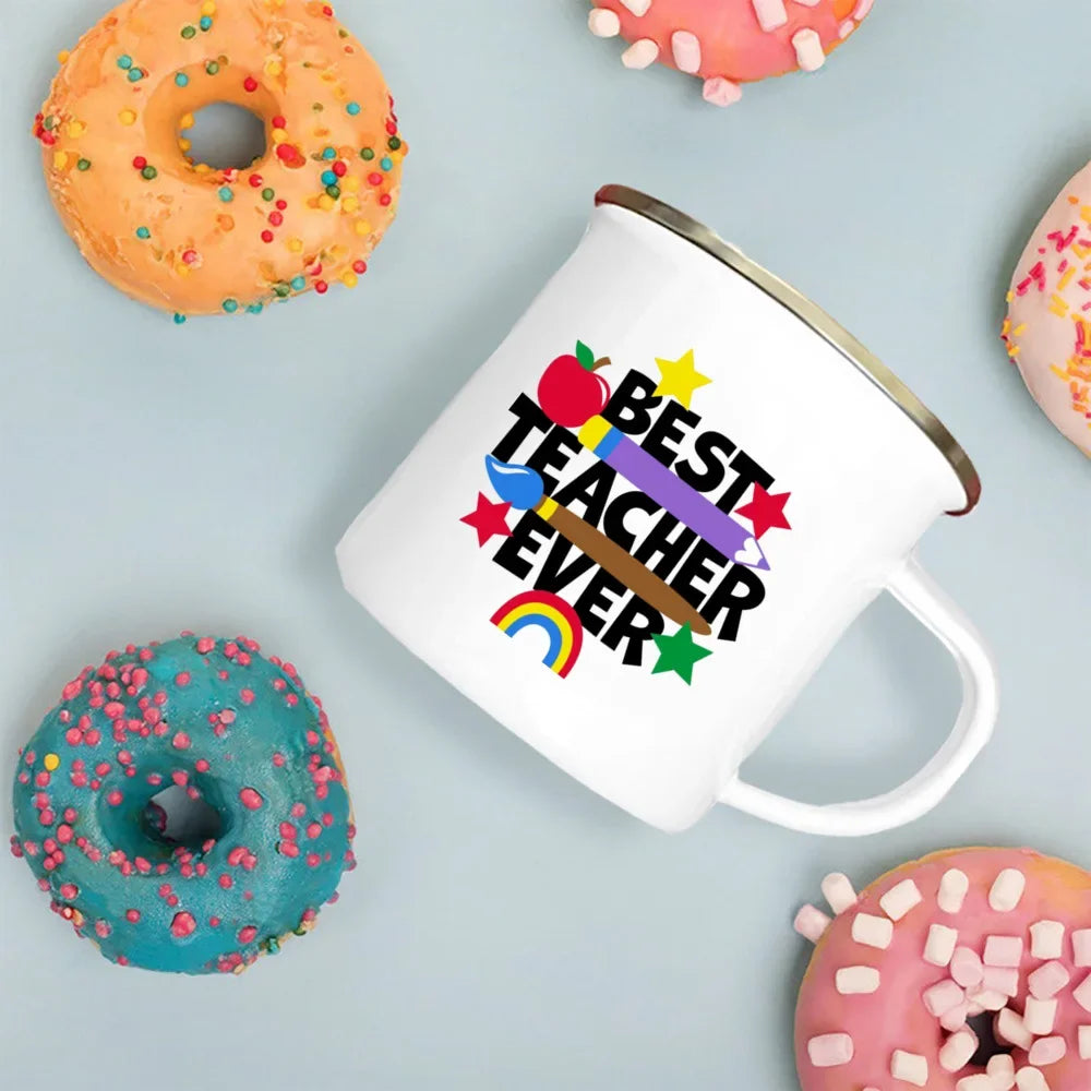 Best Teacher Ever Enamel Mugs Teacher's Day Best Original Teacher's Gift Drink Juice Coffee Cocoa Milk Beer Handle Mug