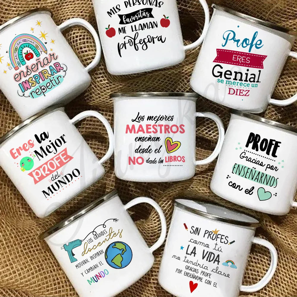 Best Teacher in The World Print Mug Creative Coffee Cup Drinks Enamel Cup Handle Drinkware Teacher's Day Thanks Gift for Teacher