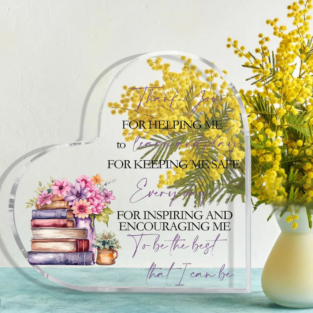 Teachers Appreciation Gifts, Inspirational Heart-Shaped Acrylic Sign, Thank You for Helping Me Grow
