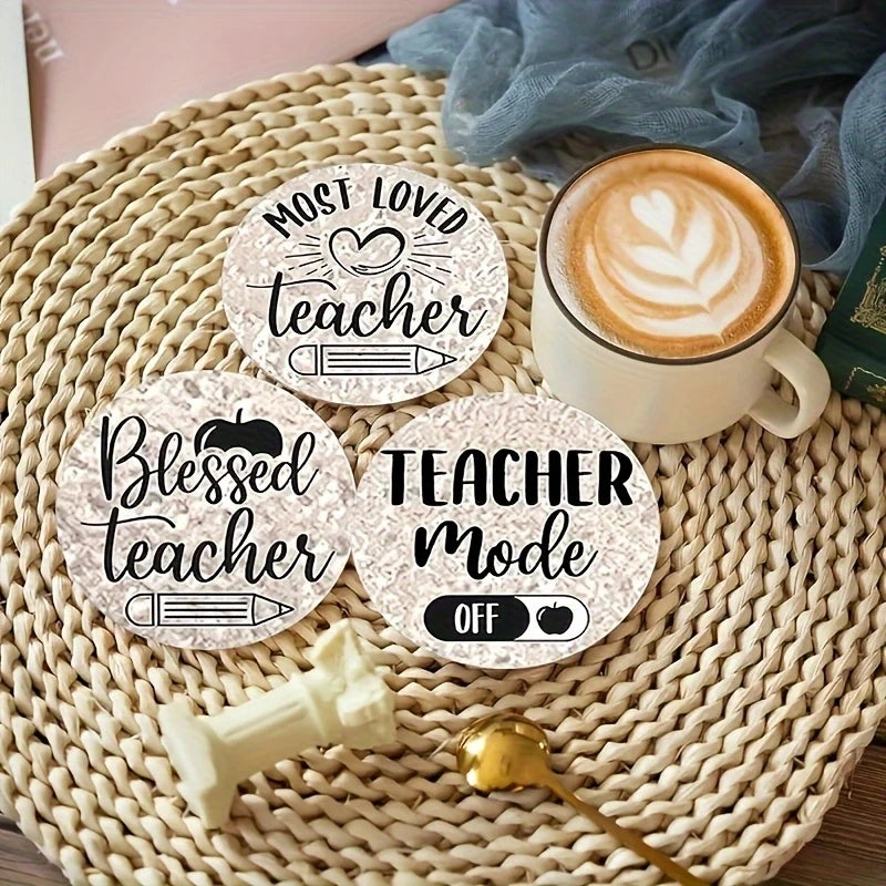 8pcs 2D Wooden Teacher Gratitude Coaster with Motivational Phrases Heat-resistant Beverage Mat For Coffee Tea Drink Teacher Gift