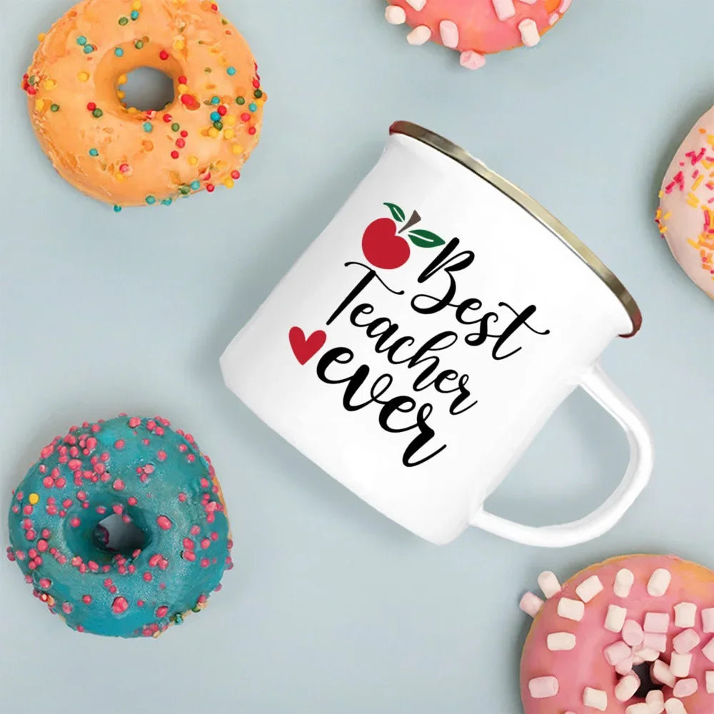 Best Teacher Ever Enamel Mugs Teacher's Day Best Original Teacher's Gift Drink Juice Coffee Cocoa Milk Beer Handle Mug