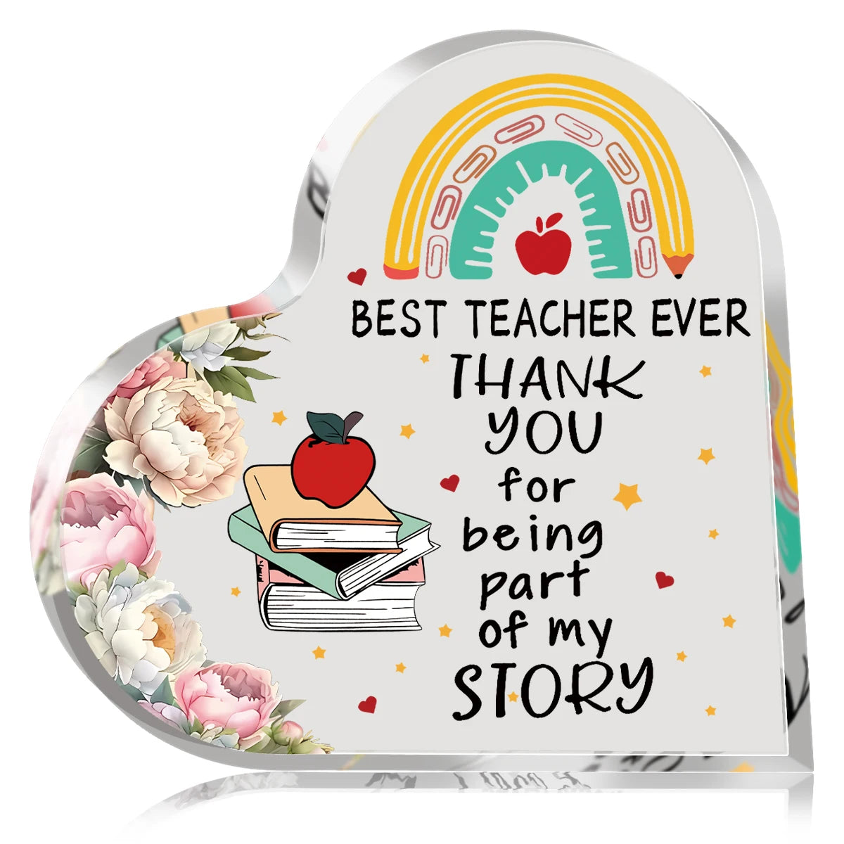 1PC Acrylic Heart Plaque for Teacher's Day Gifts, Best Teacher Ever Thank you,Paperweight Keepsake Gifts for Mom Christmas Decor
