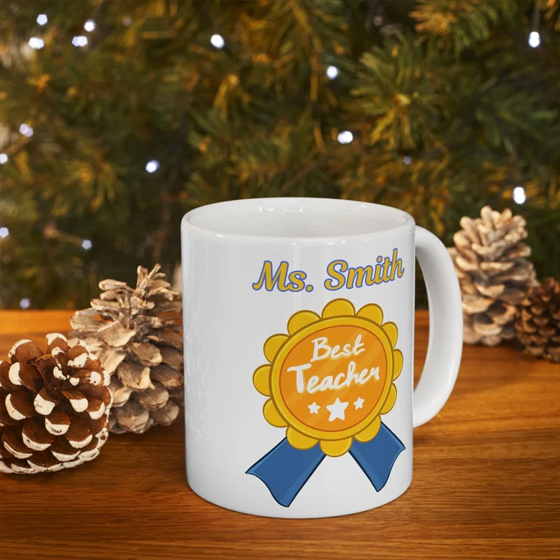 1pcs Personalized name Best Teacher Ceramic Mug custom perfect teacher appreciation gift Back To School decorate table Supplies