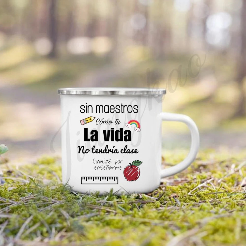 Best Teacher in The World Print Mug Creative Coffee Cup Drinks Enamel Cup Handle Drinkware Teacher's Day Thanks Gift for Teacher