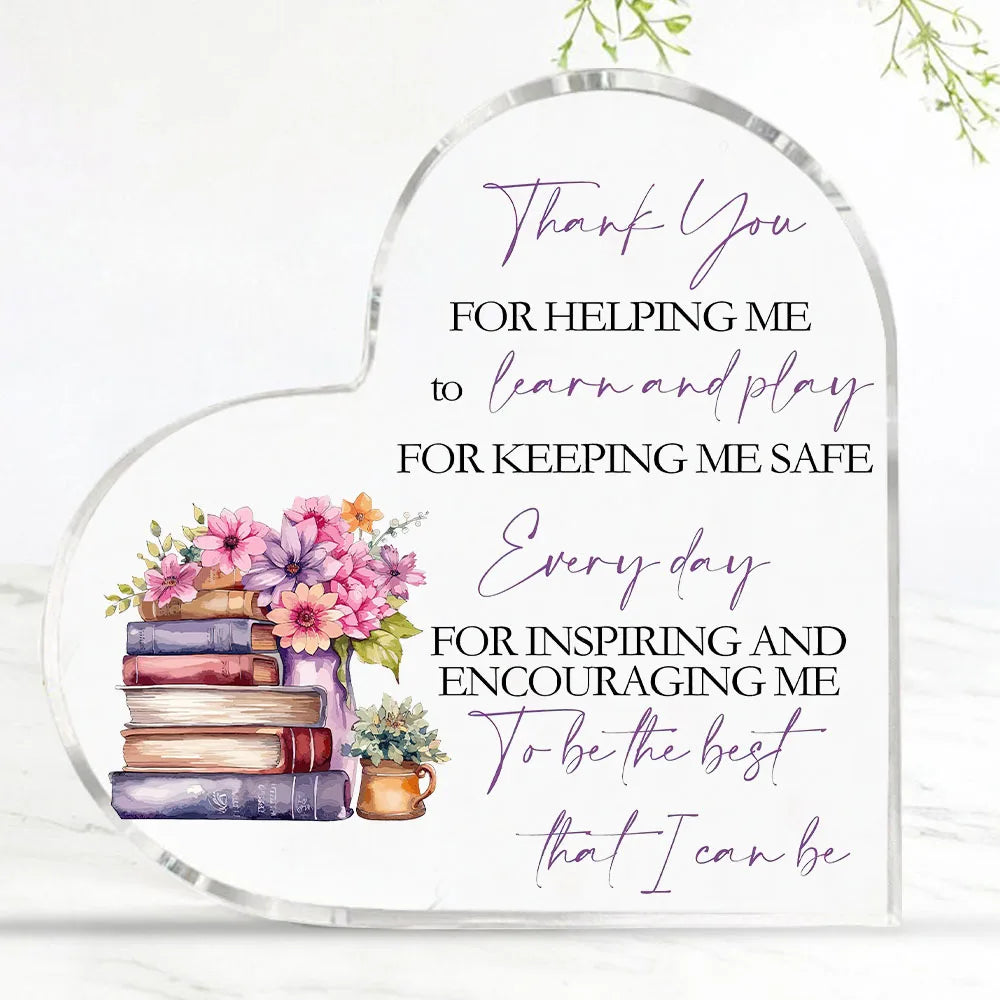 Teachers Appreciation Gifts, Inspirational Heart-Shaped Acrylic Sign, Thank You for Helping Me Grow