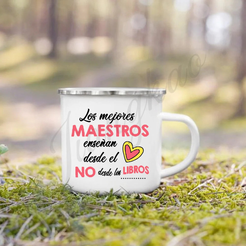 Best Teacher in The World Print Mug Creative Coffee Cup Drinks Enamel Cup Handle Drinkware Teacher's Day Thanks Gift for Teacher