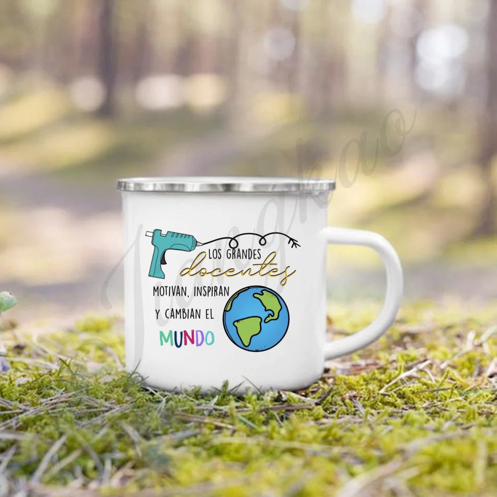 Best Teacher in The World Print Mug Creative Coffee Cup Drinks Enamel Cup Handle Drinkware Teacher's Day Thanks Gift for Teacher