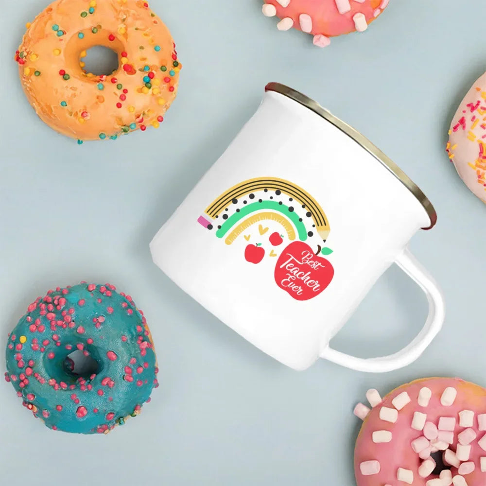 Best Teacher Ever Enamel Mugs Teacher's Day Best Original Teacher's Gift Drink Juice Coffee Cocoa Milk Beer Handle Mug