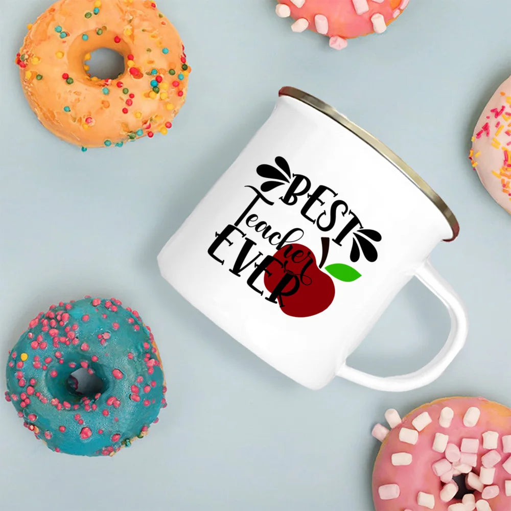 Best Teacher Ever Enamel Mugs Teacher's Day Best Original Teacher's Gift Drink Juice Coffee Cocoa Milk Beer Handle Mug