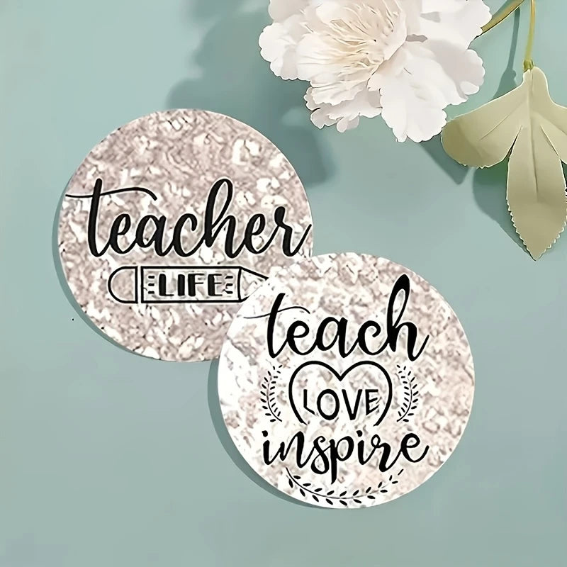 8pcs 2D Wooden Teacher Gratitude Coaster with Motivational Phrases Heat-resistant Beverage Mat For Coffee Tea Drink Teacher Gift