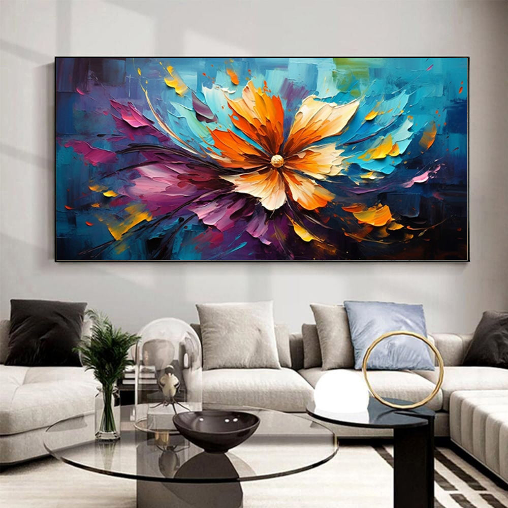 Abstract Floral Canvas – Handmade Oil Painting for Living Room Wall Decor (Unframed)
