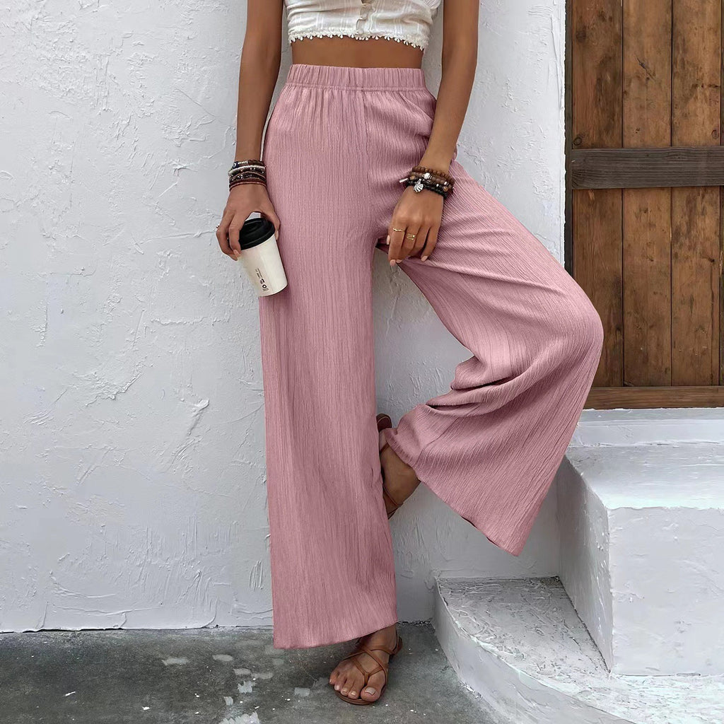 Womens Casual Loose Slimming Wrinkled Wide-Leg Pants