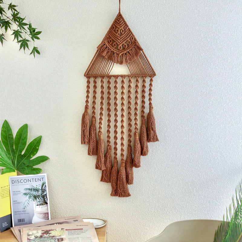 Boho Triangle Dream Catcher – Handwoven Wall Pendant for Living Room