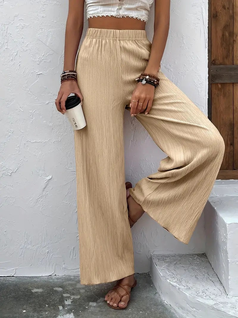 Womens Casual Loose Slimming Wrinkled Wide-Leg Pants