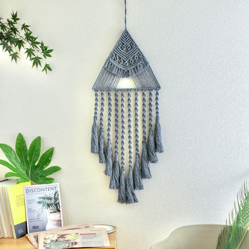 Boho Triangle Dream Catcher – Handwoven Wall Pendant for Living Room
